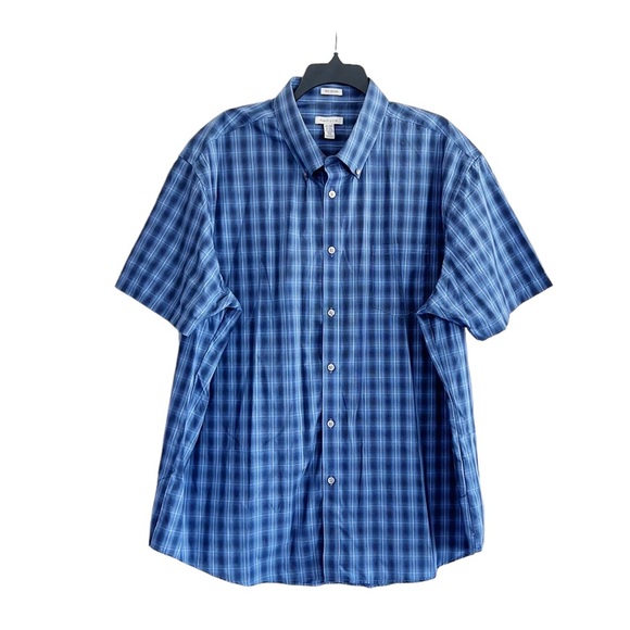NEW Van Heusen No Iron Button Down Short Sleeve Shirt, Blue/Navy XXL New w/o Tag - Picture 7 of 7
